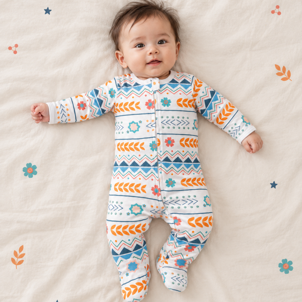 baby in malayan baby artistry in bloom sleepsuit