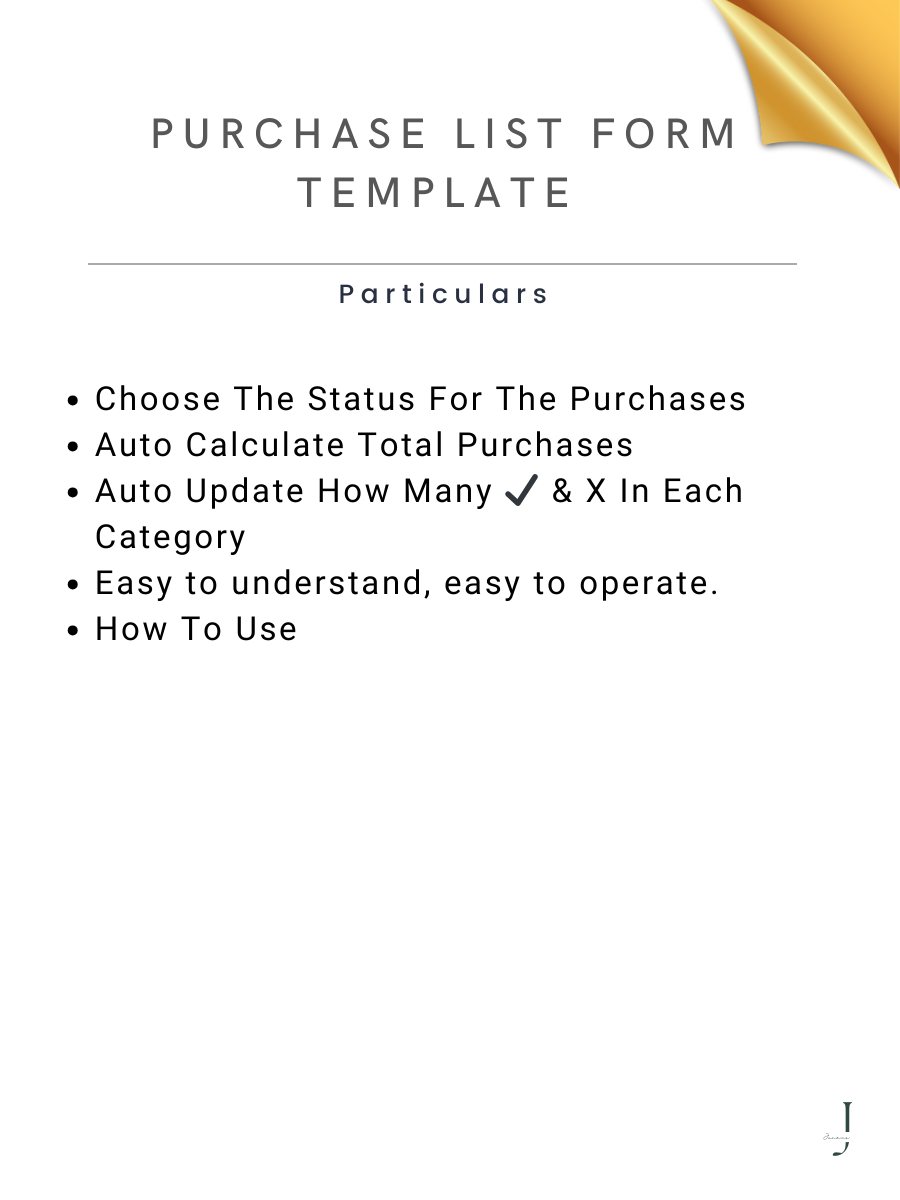 Purchase List Form Template  details