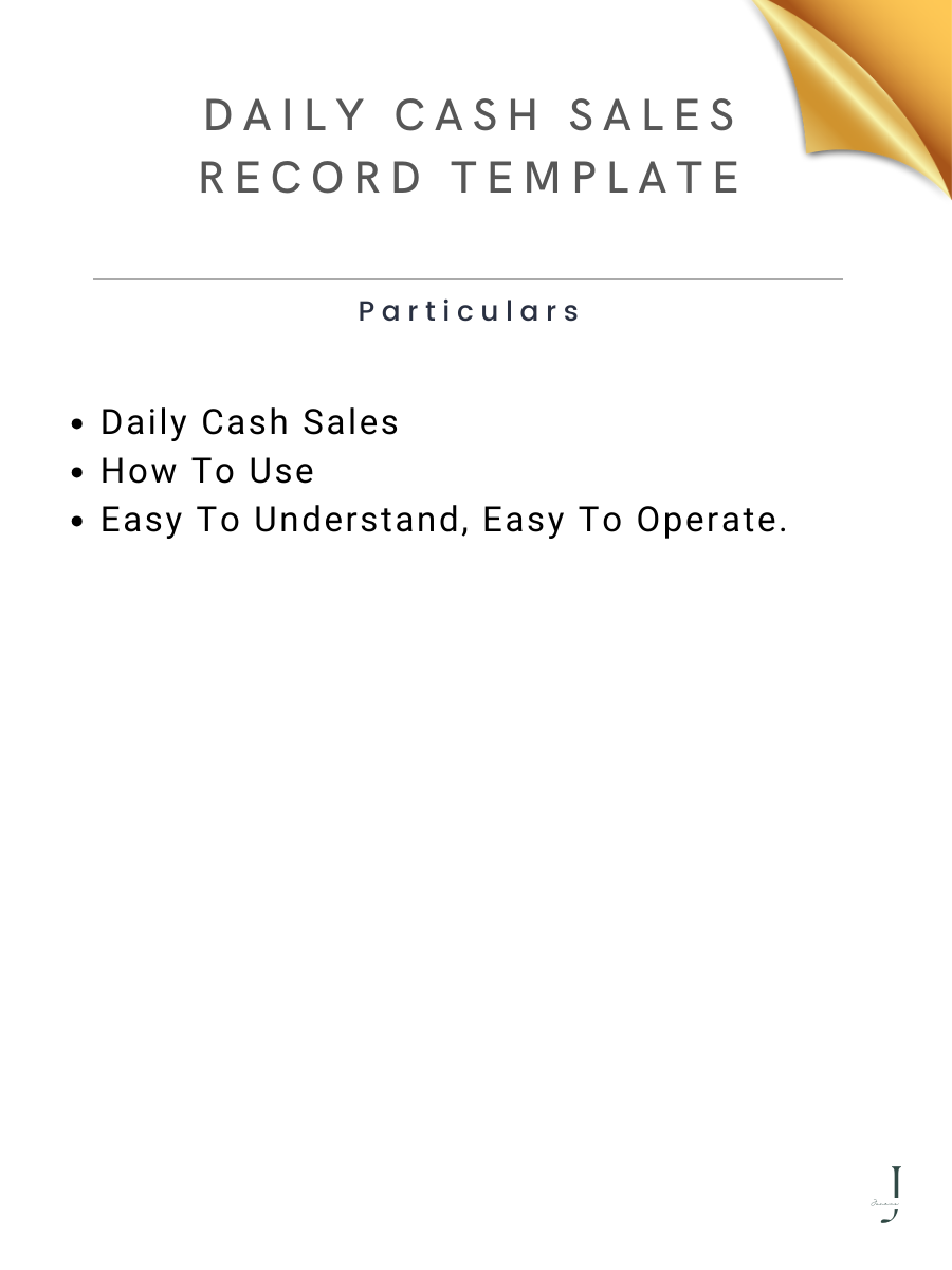 Daily Cash Sales Record Templatedetails