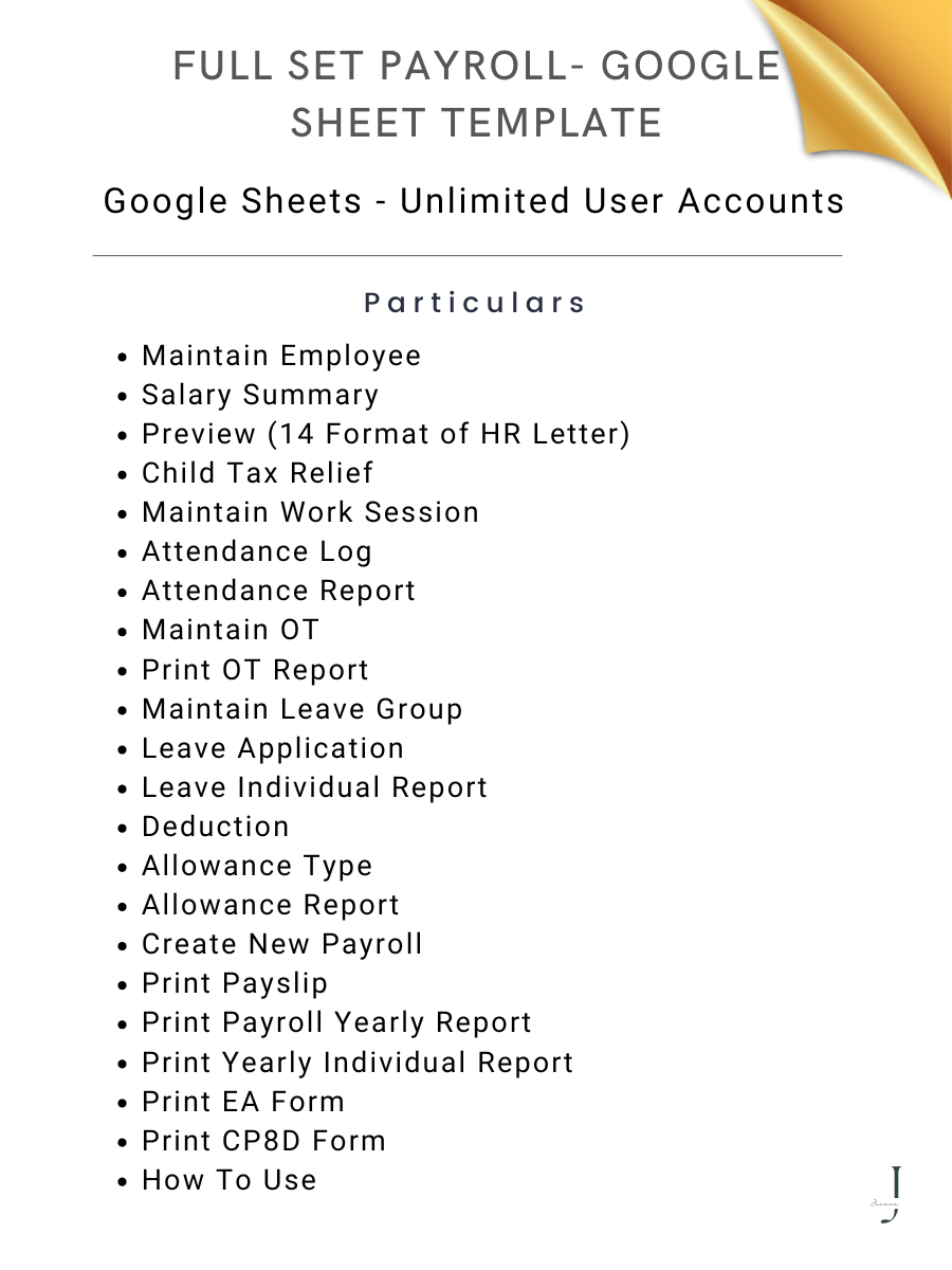 Full Set Payroll- Google Sheet Template  - DEATILS