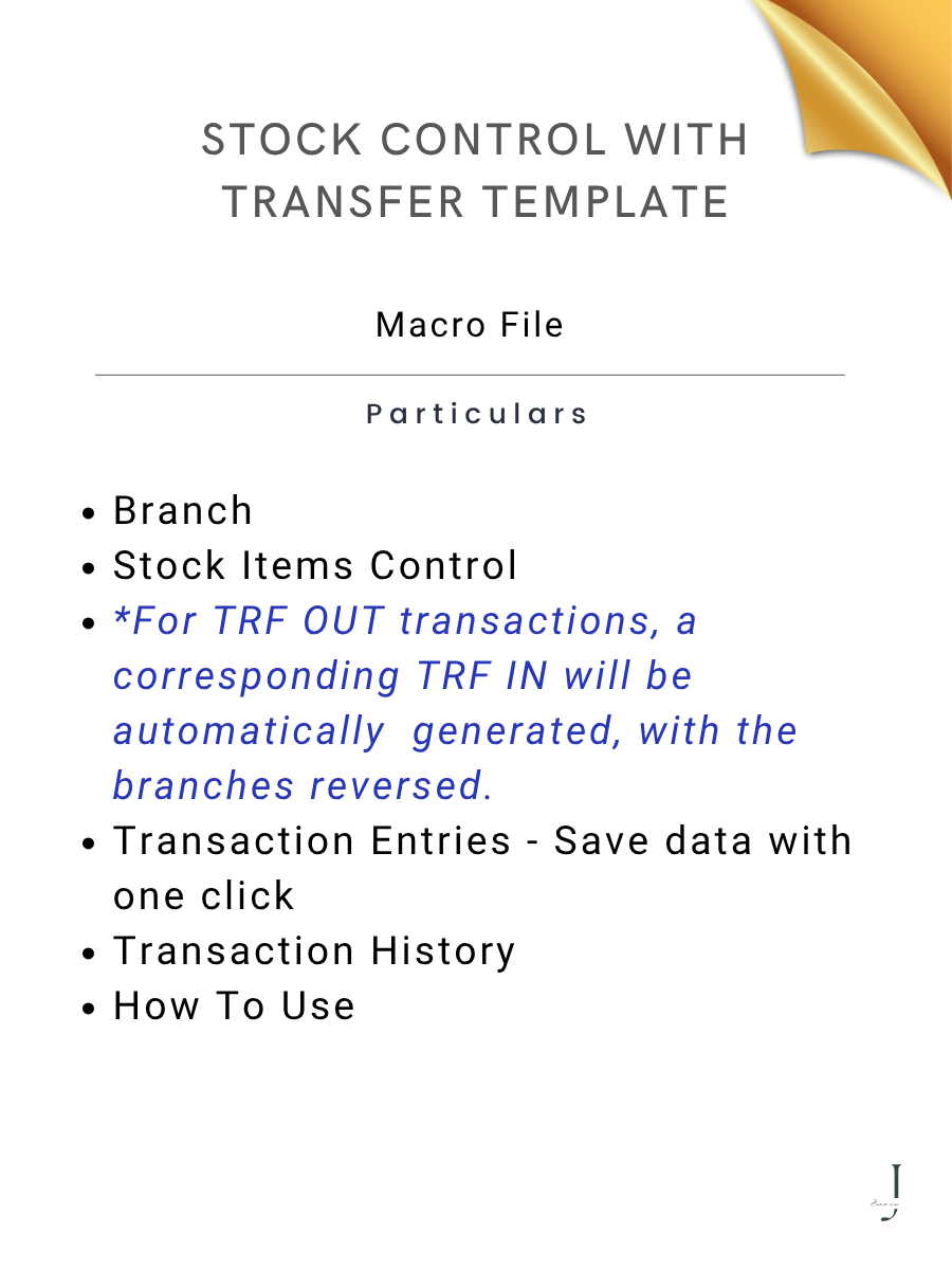 Stock Control With Transfer Template - DEATILS