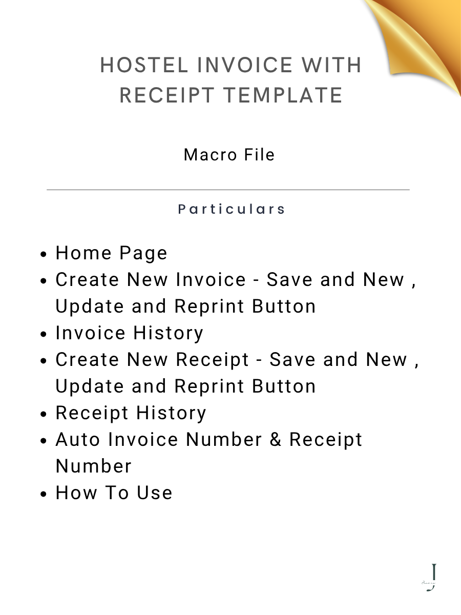 Hostel Invoice With Receipt Template - DEATILS