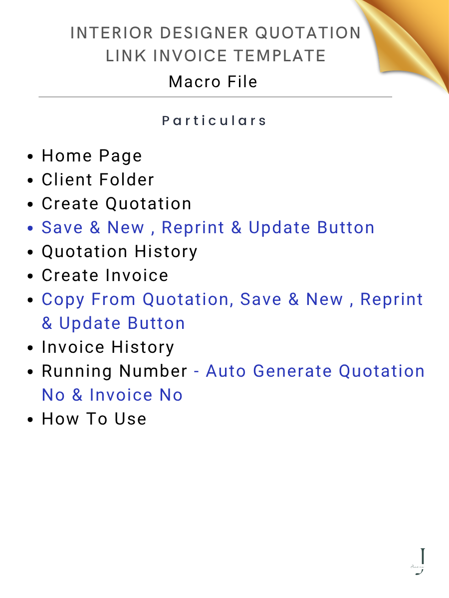 Interior Designer Quotation Link Invoice Template- DEATILS