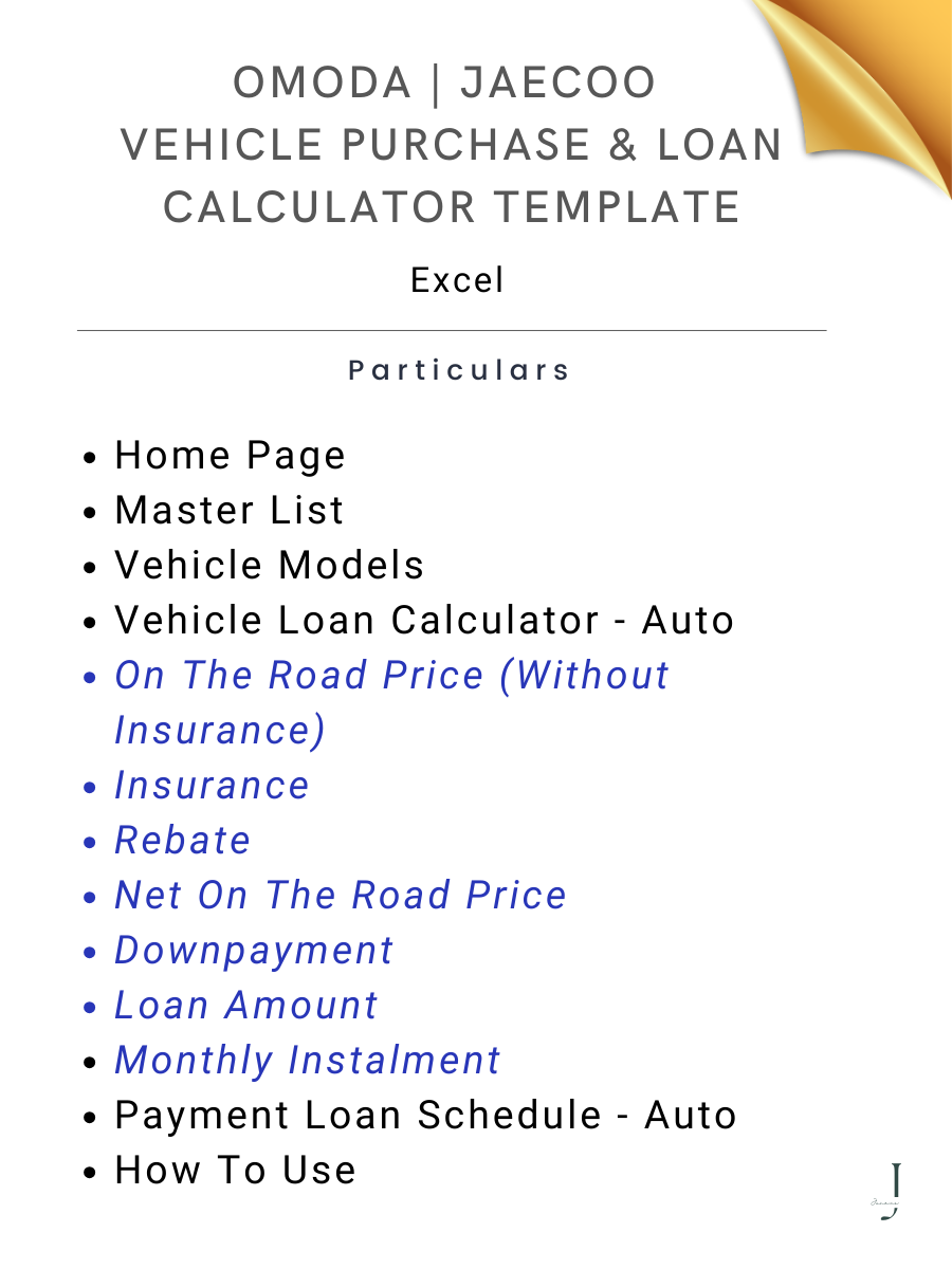 Omoda  Jaecoo Vehicle Purchase & Loan Calculator Template - DEATILS