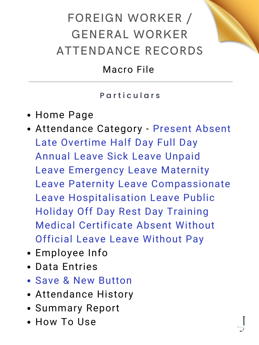 Foreign Worker General worker Attendance Records- DEATILS