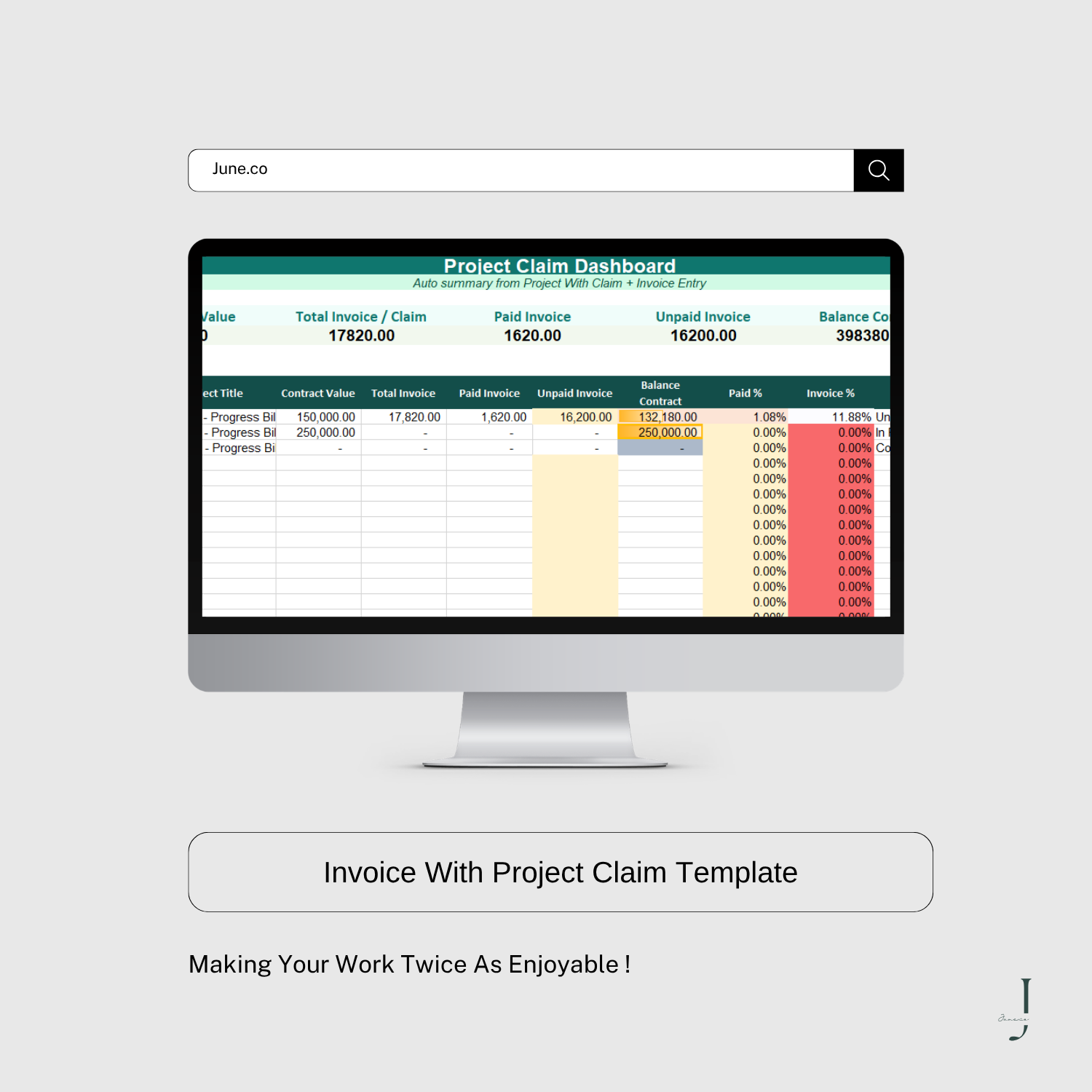 Invoice With Project Claim Template - PRODUCT