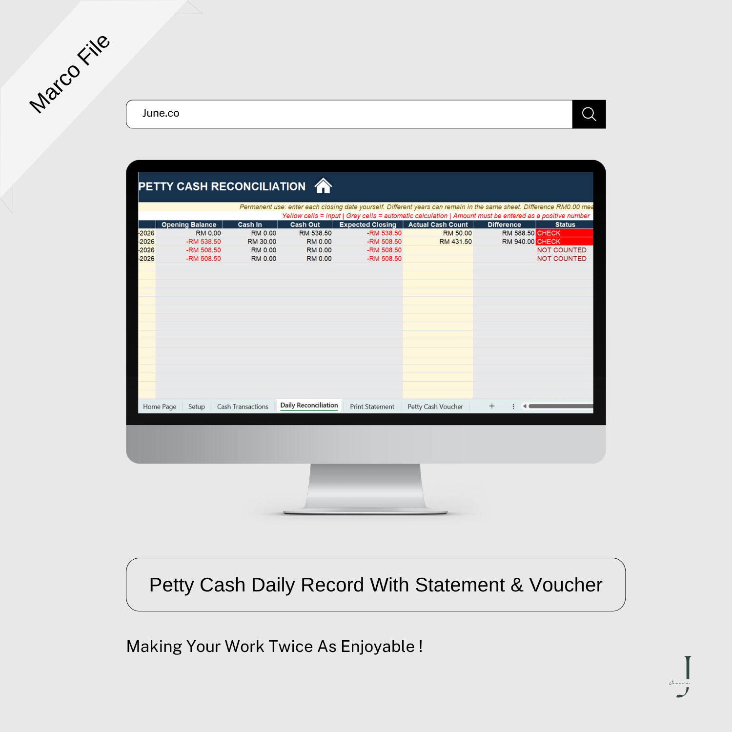 Petty Cash Daily Record With Statement & Voucher- PRODUCT