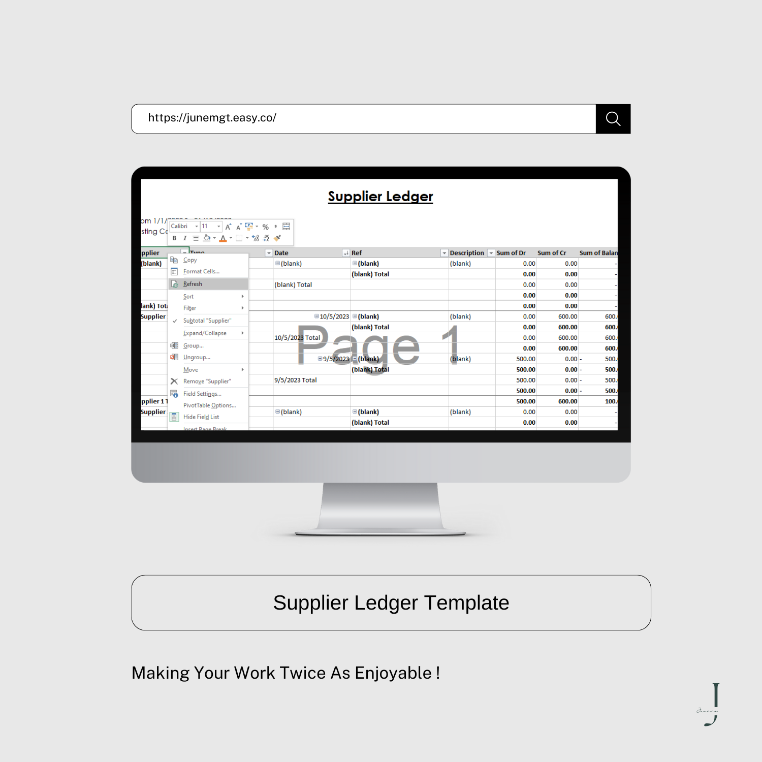 Supplier LedgerTemplate product.