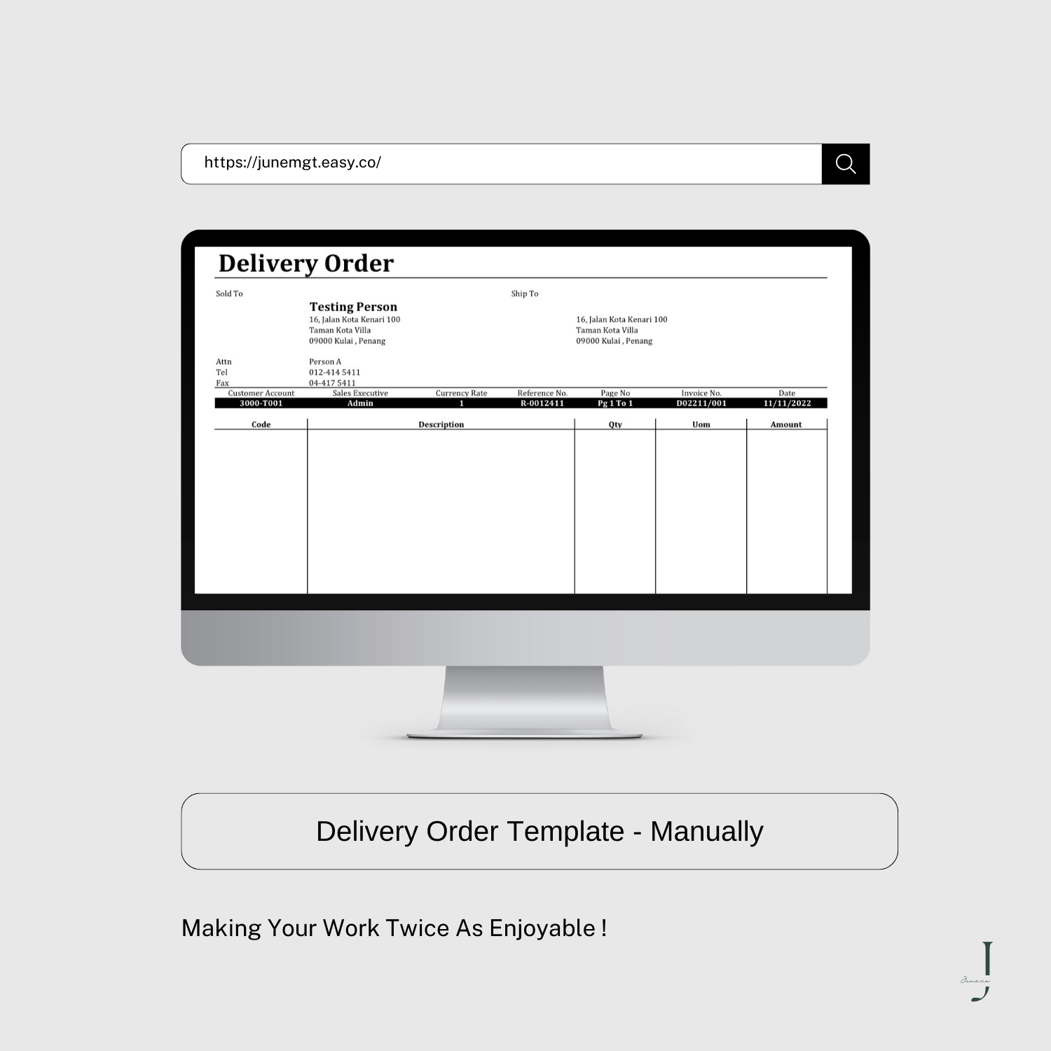 Delivery Order Template - Manually product