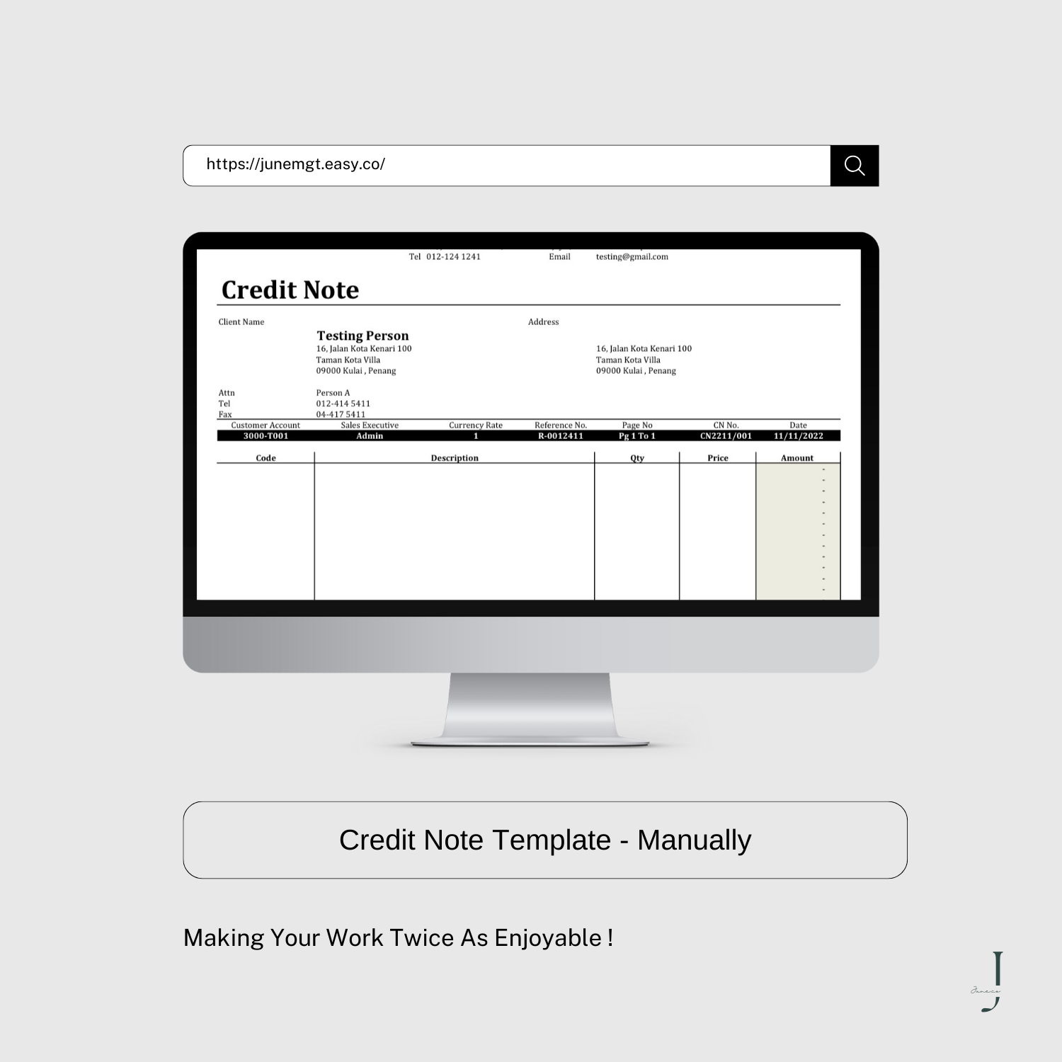 Credit Note Template - Manually product