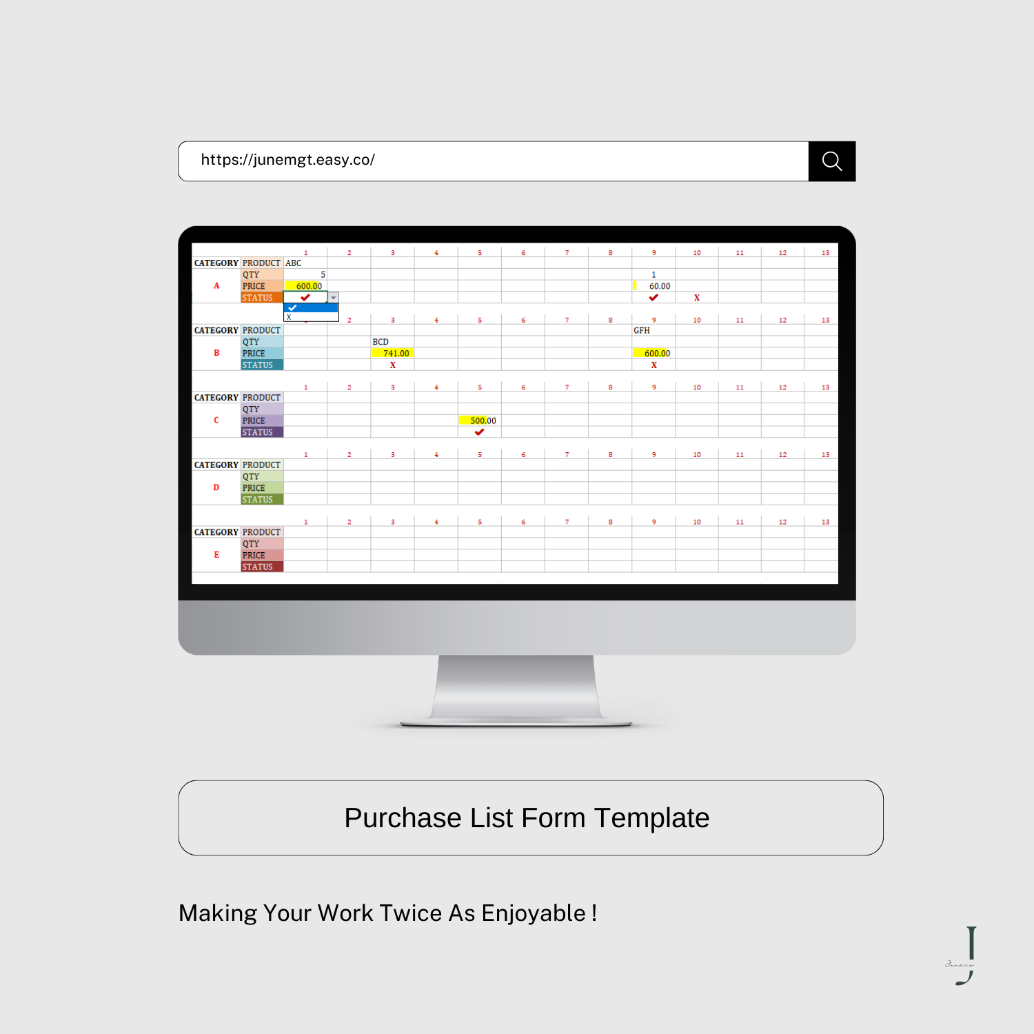 Purchase List Form Template  product