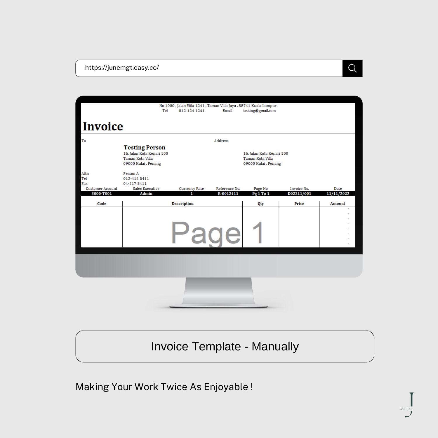 Invoice Template - Manually product1