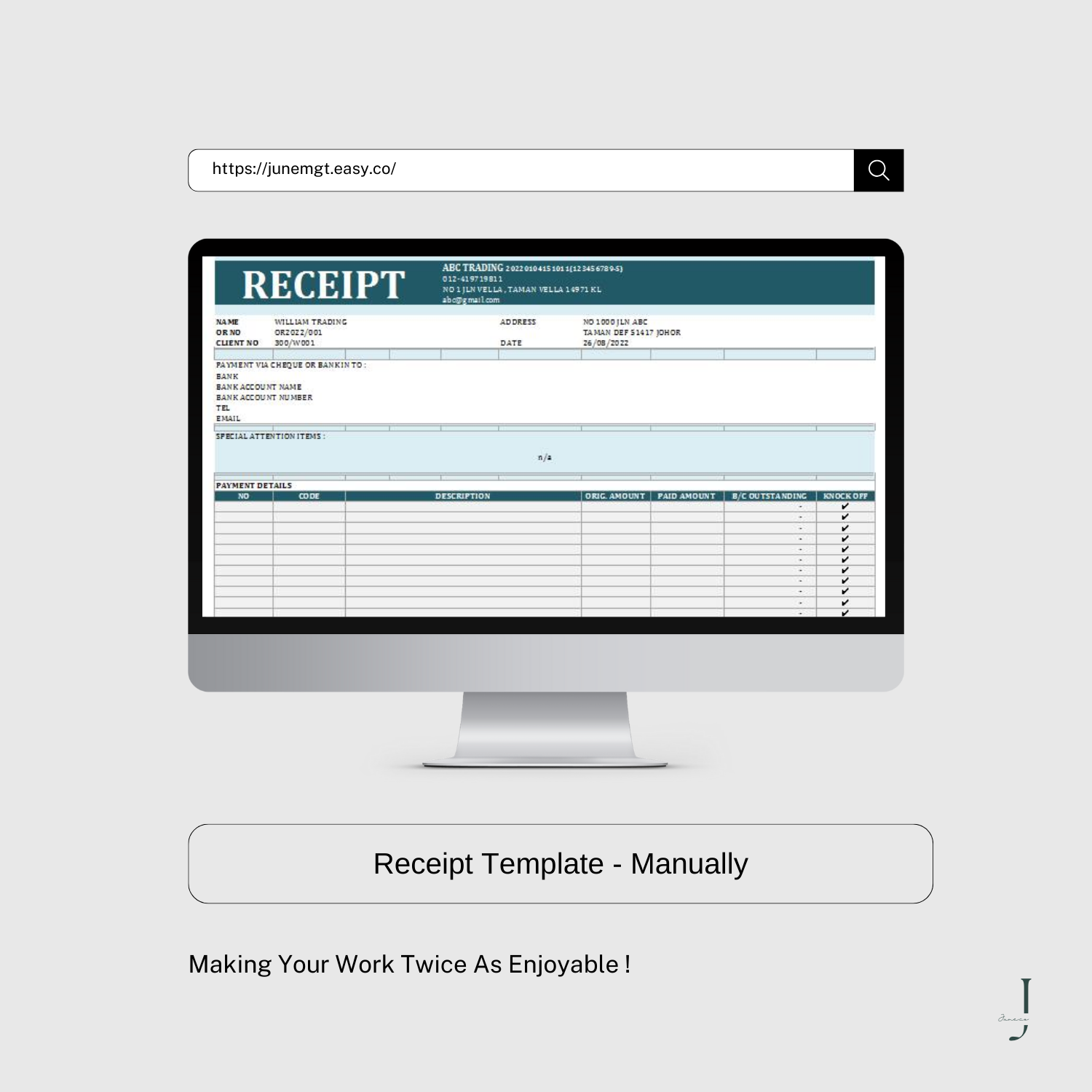 Receipt Template - Manually