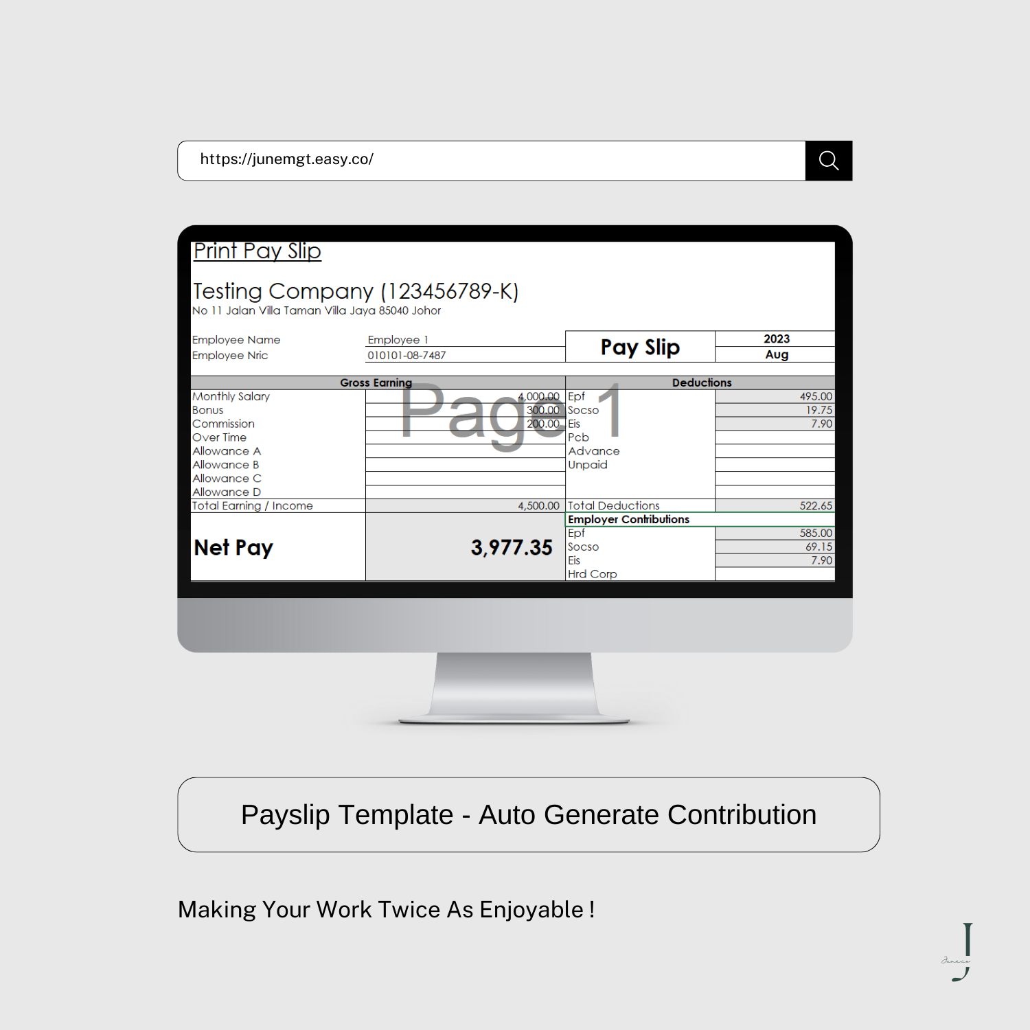 Payslip Template - Auto Generate Contribution product