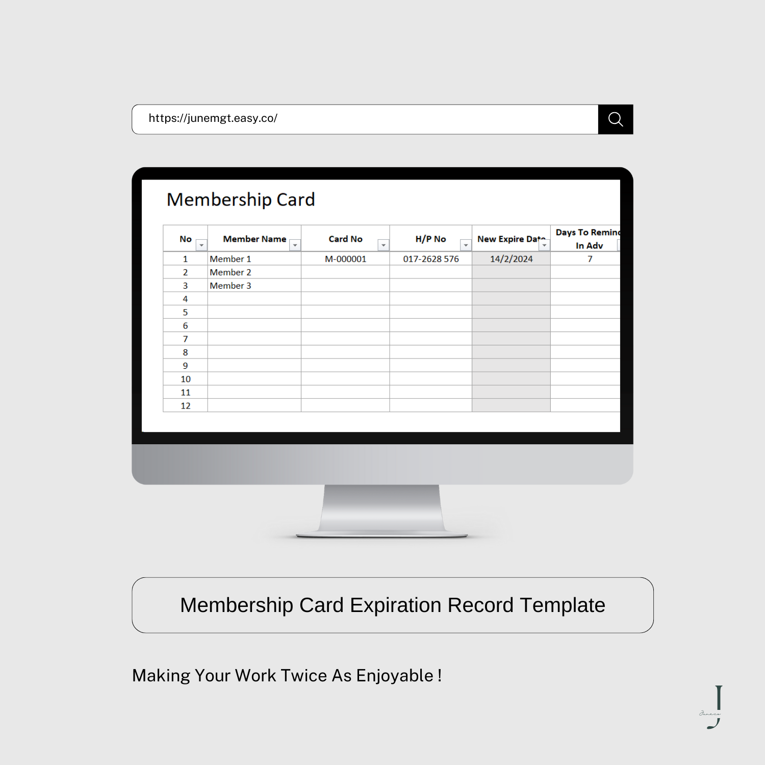 Membership Card Expiration Record Template - PRODUCT