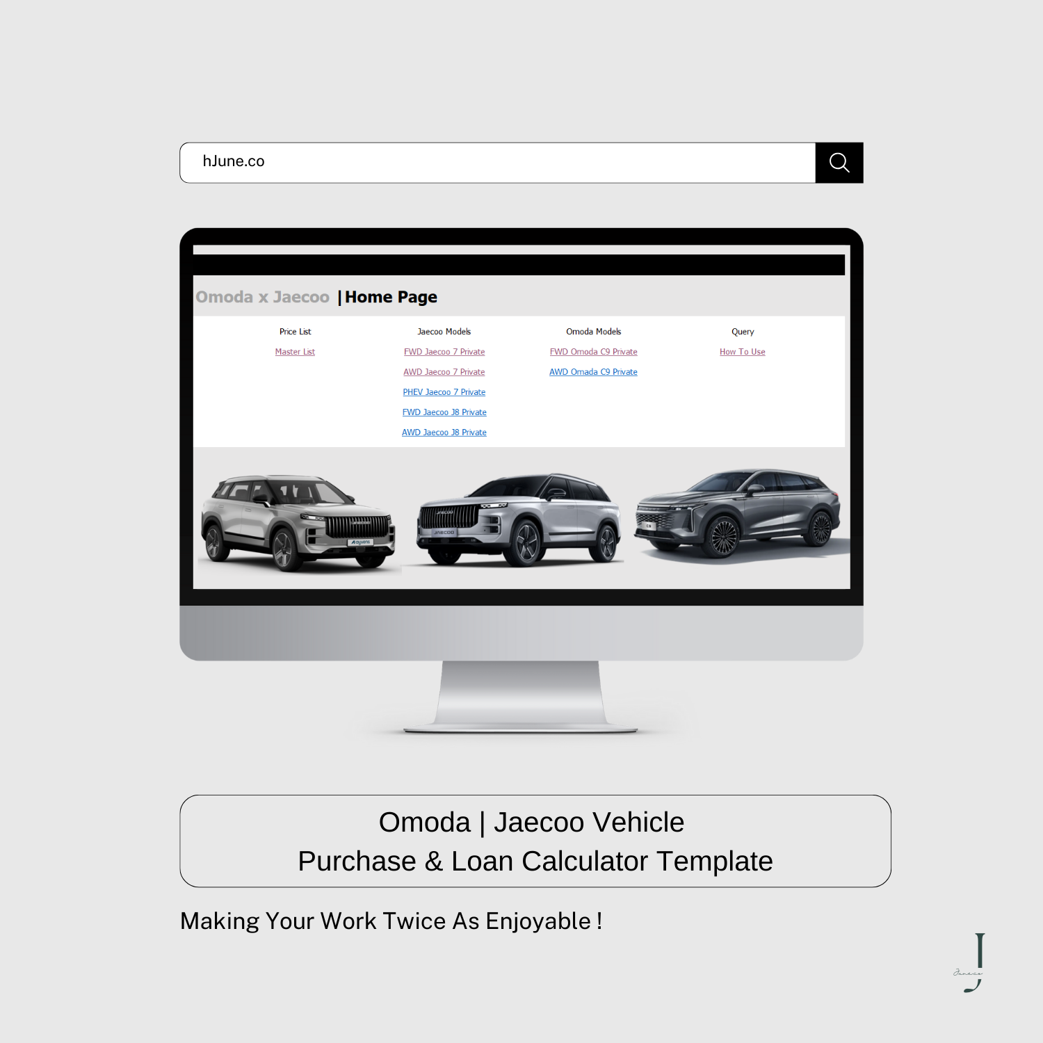 Omoda  Jaecoo Vehicle Purchase & Loan Calculator Template- PRODUCT