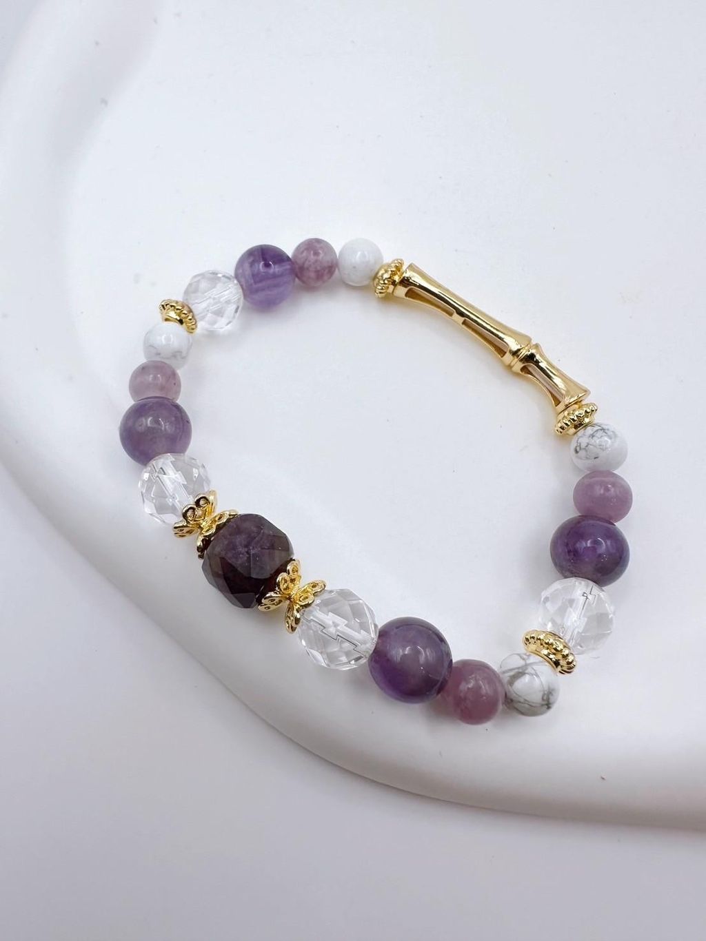 RH166 古風貴族紫 | 紫水晶 白水晶 紫雲母 白松石 | 天然水晶手鍊
