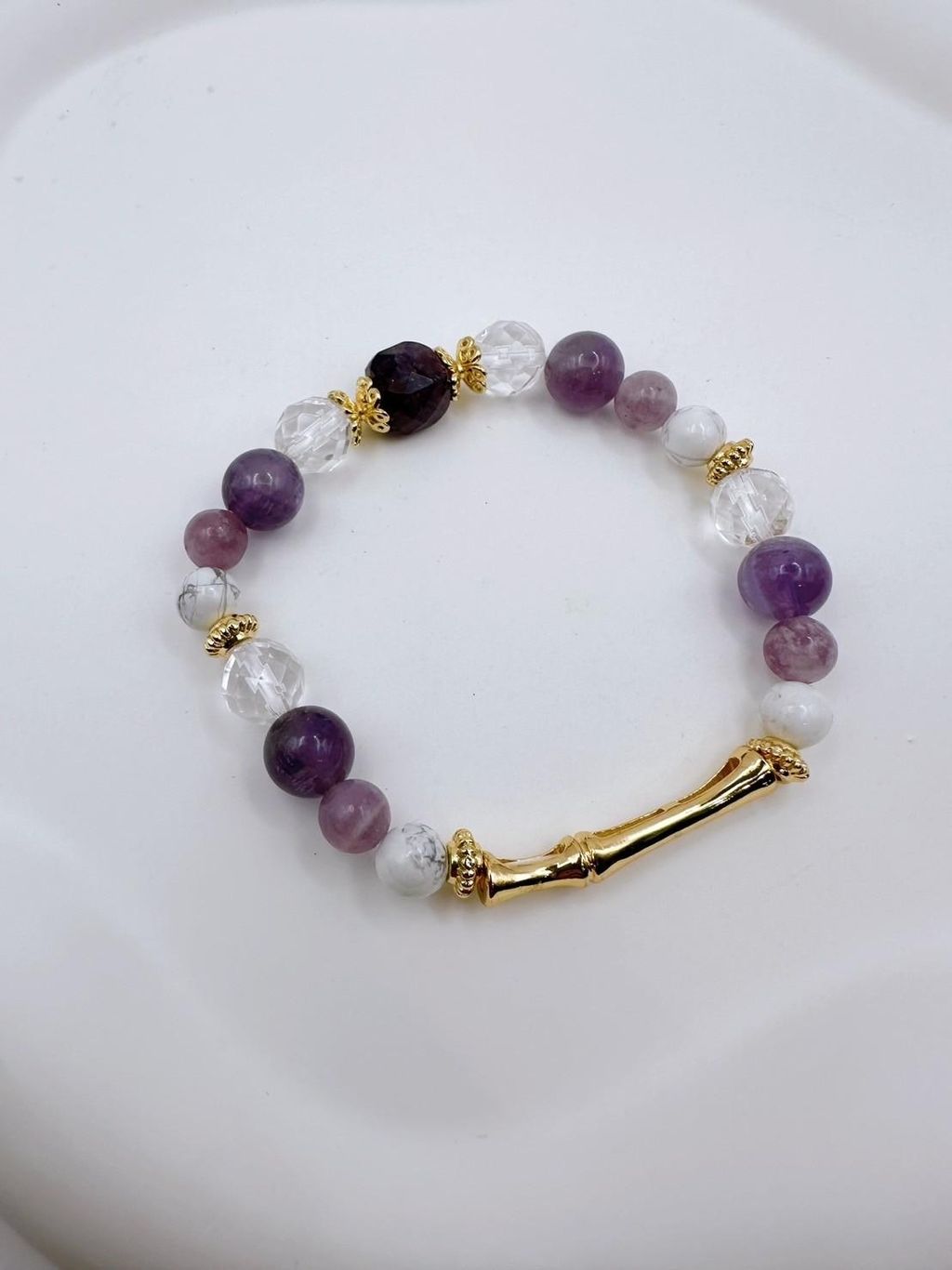 RH166 古風貴族紫 | 紫水晶 白水晶 紫雲母 白松石 | 天然水晶手鍊