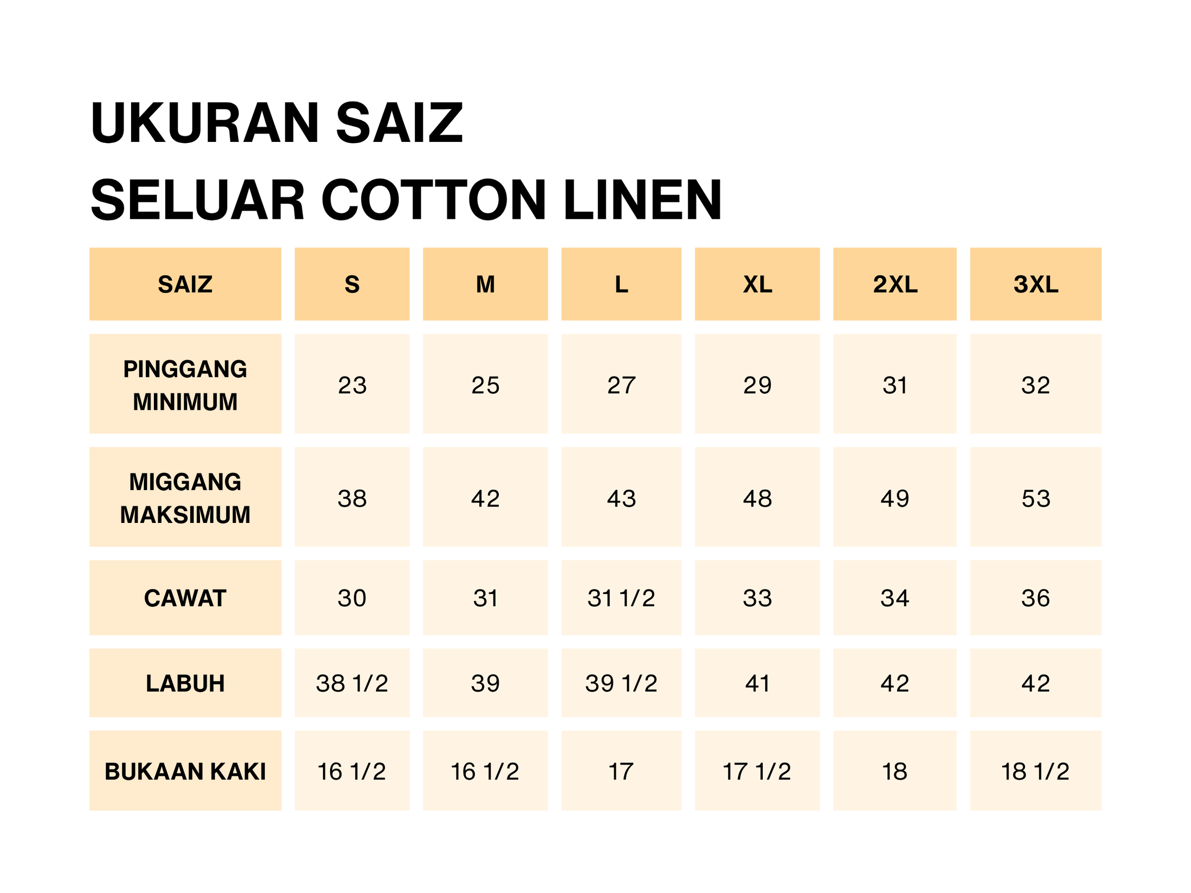 size chart cotton liinen