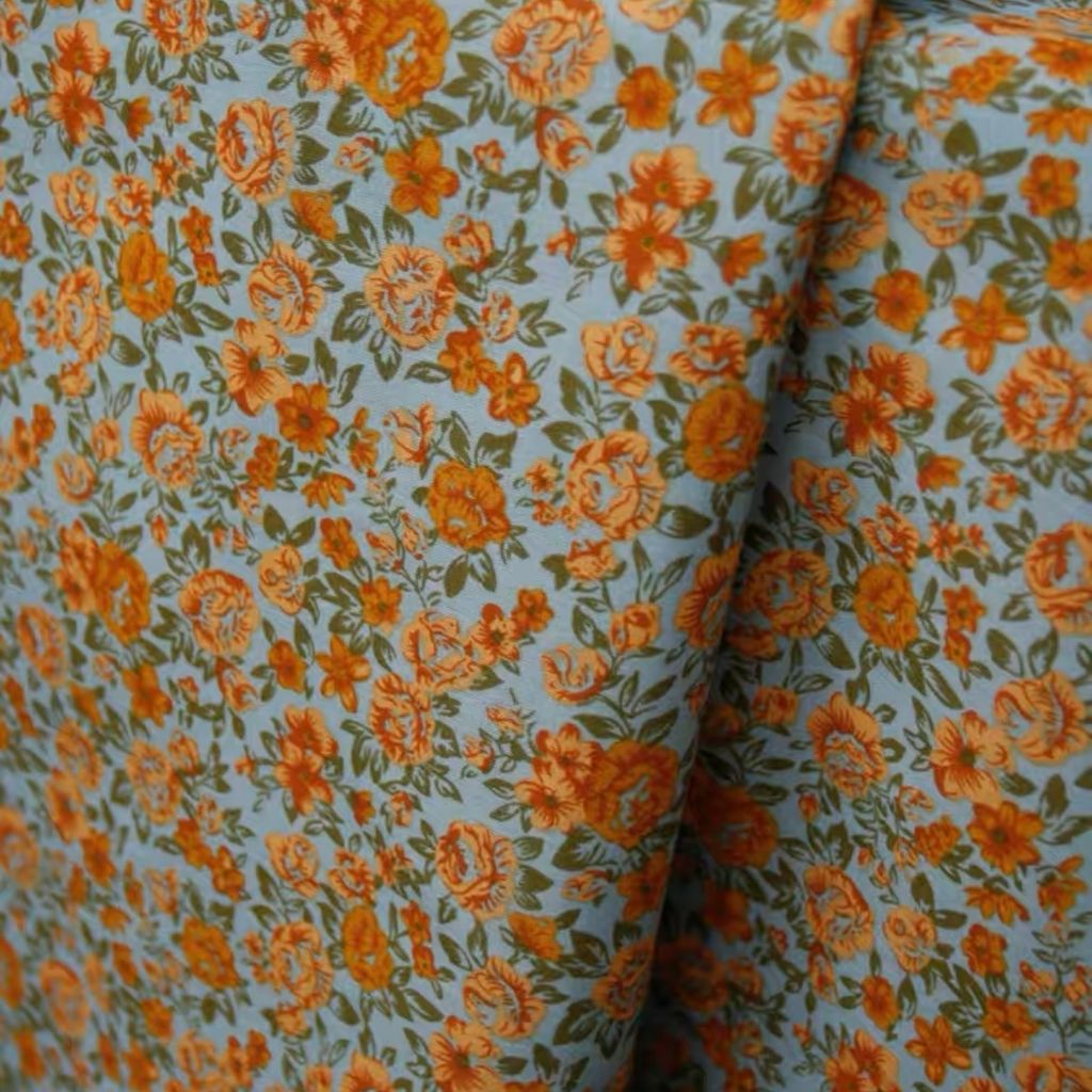 2M Orange Flower Blue High Thread Count Fine Cotton