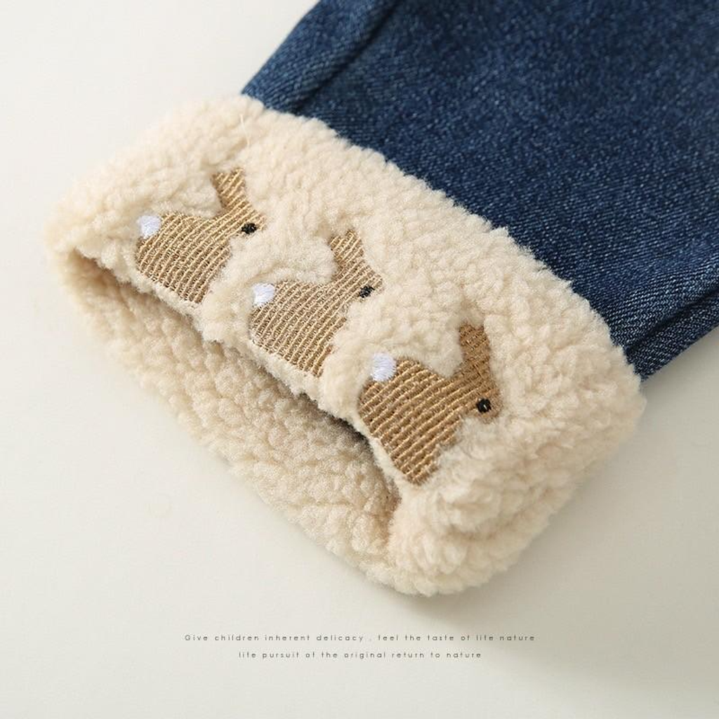 毛毛兔兔褲腳加絨牛仔褲(80-120)-3