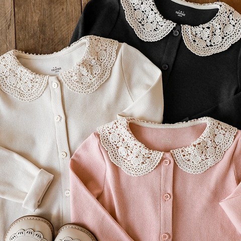 古典玫瑰蕾絲排釦罩衫(80-140)-1