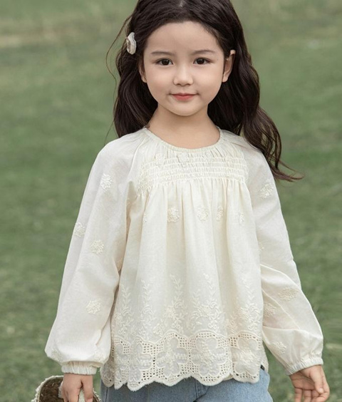 法式宮廷簍空長袖上衣(80-140)-3