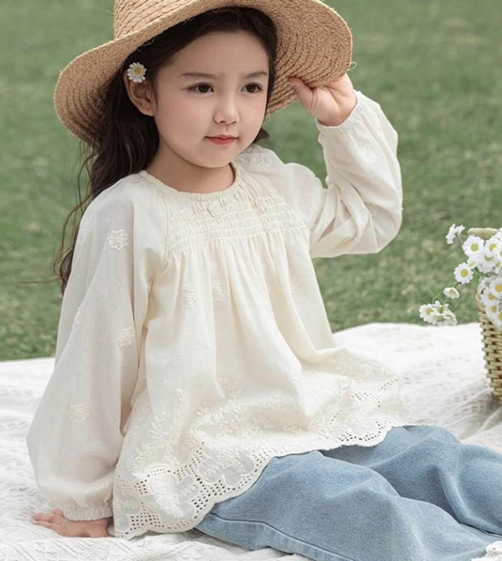 法式宮廷簍空長袖上衣(80-140)-4