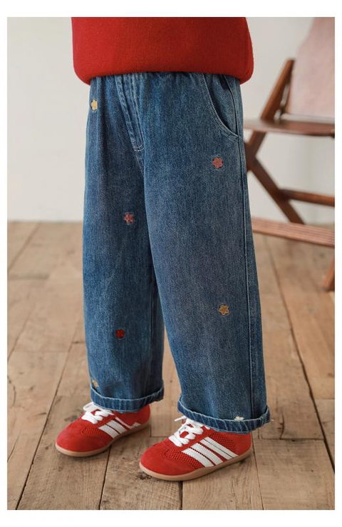 繽紛花朵刺繡寬鬆牛仔長褲_(80-140)-13