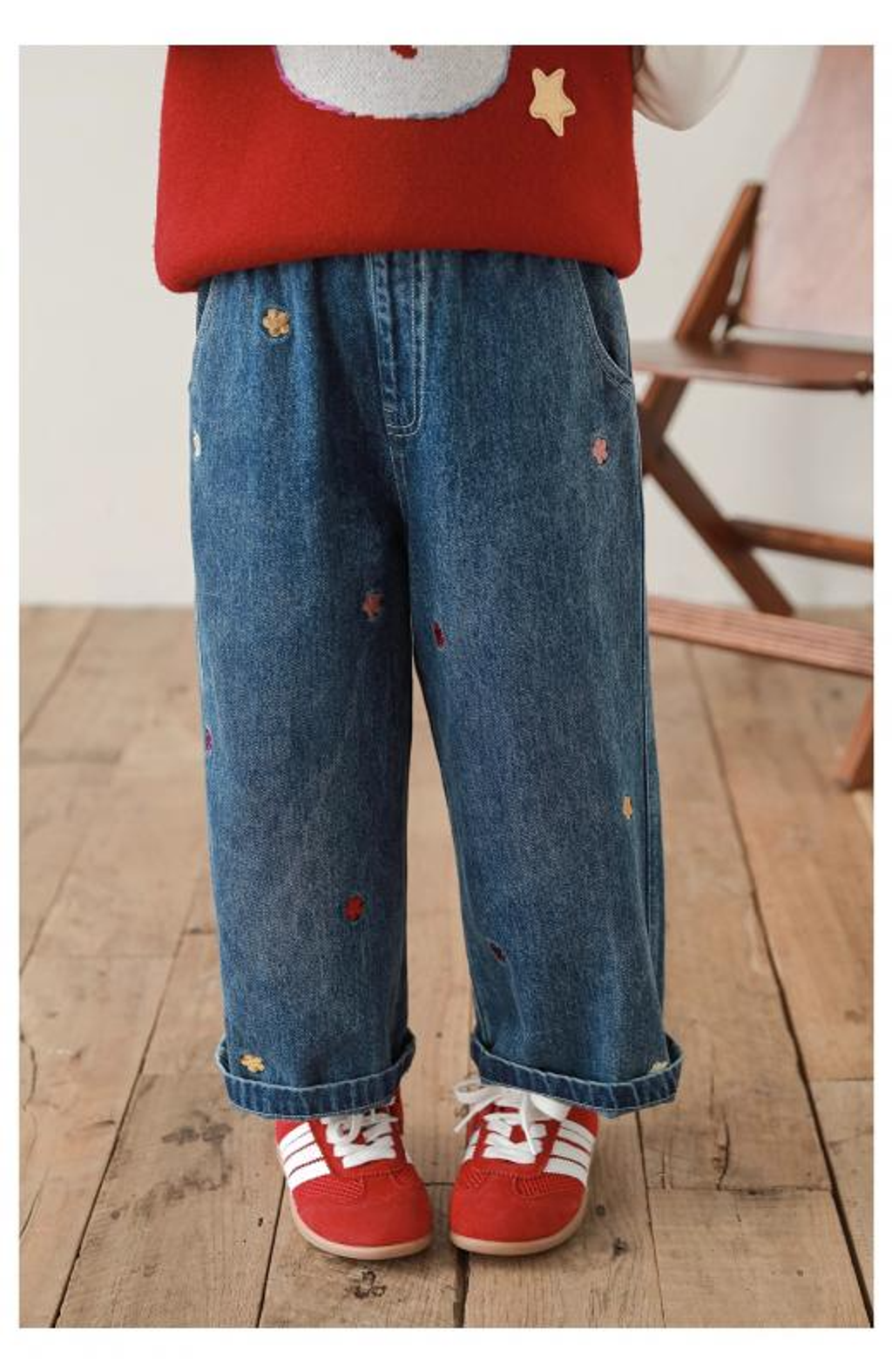 繽紛花朵刺繡寬鬆牛仔長褲_(80-140)-10