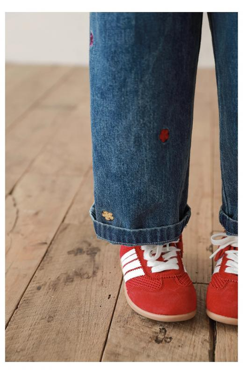 繽紛花朵刺繡寬鬆牛仔長褲_(80-140)-1