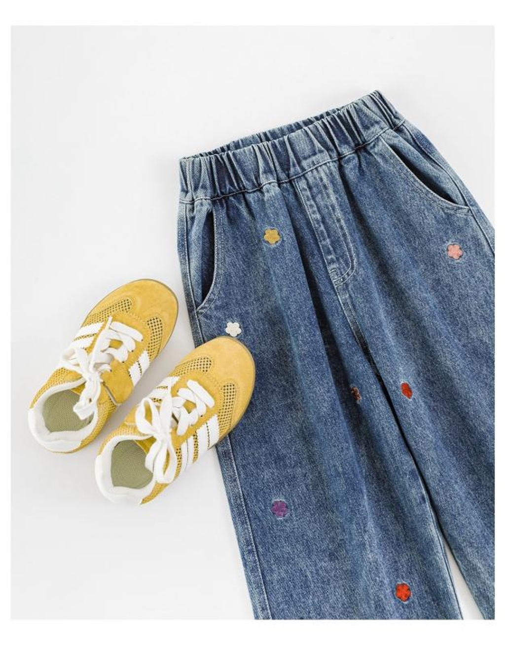 繽紛花朵刺繡寬鬆牛仔長褲_(80-140)-9