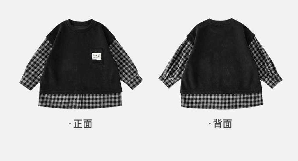 格紋拼接印花口袋長袖上衣_(80-140)-2