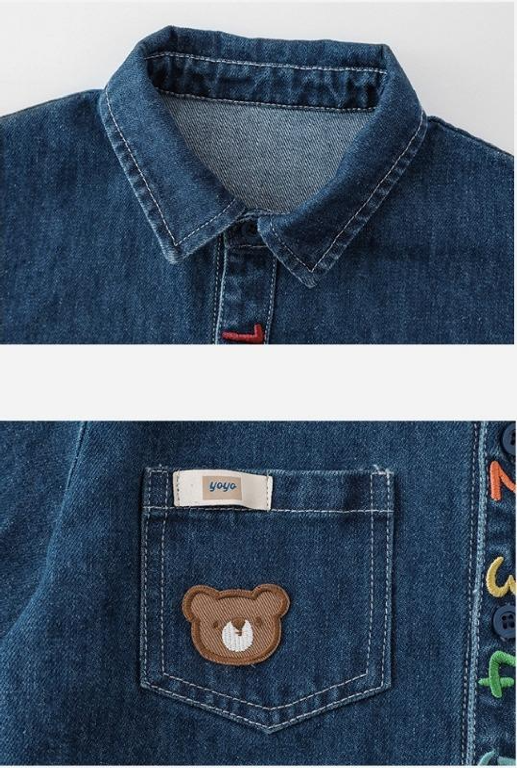 彩色刺繡數字小熊口袋牛仔襯衫_(80-140)-8