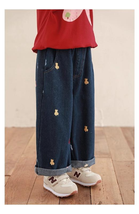刺繡彩色小熊寬鬆牛仔長褲_(80-140)-6
