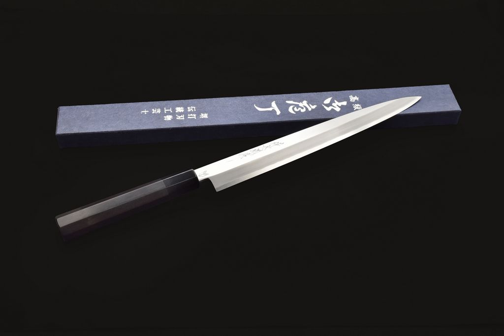 興隆刀剪行〕 野村祥太郎銀三鋼本鍛鍊柳刃先丸切付柳黑檀水牛 興隆刀剪行〕 野村祥太郎銀三鋼本鍛鍊柳刃先丸切付柳黑檀水牛