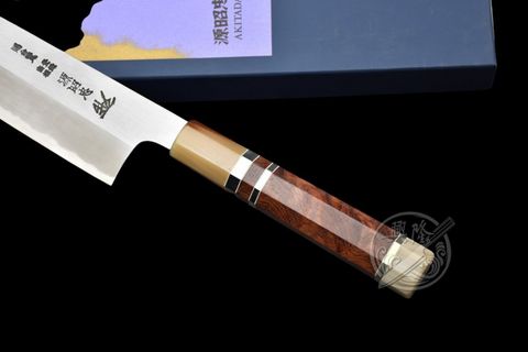 興隆刀剪行〕*水野鍛鍊所源昭忠青鋼本霞DX和牛刀240mm 雙白水牛角口輪