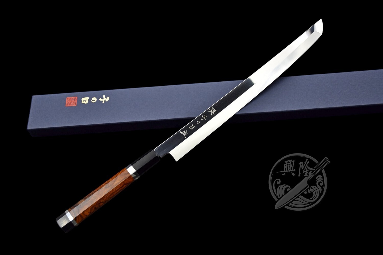 子の日　白極上　柳刃270mm 興隆刀剪行〕*子之日白極上精加工柳刃240mm 270mm 300mm 原廠柄附落款朴鞘.