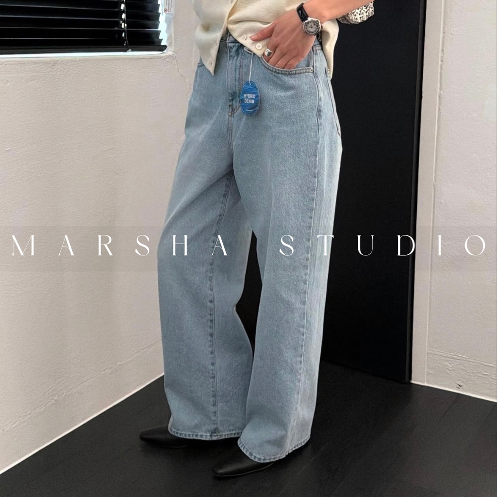 ❮韓國❯6CK37淺刷色高腰直筒寬褲牛仔長褲 (2)