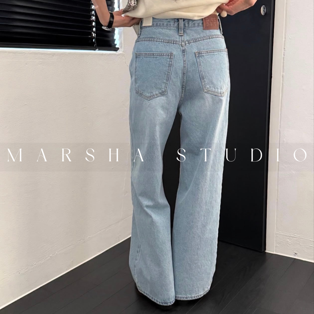 ❮韓國❯6CK37淺刷色高腰直筒寬褲牛仔長褲 (3)