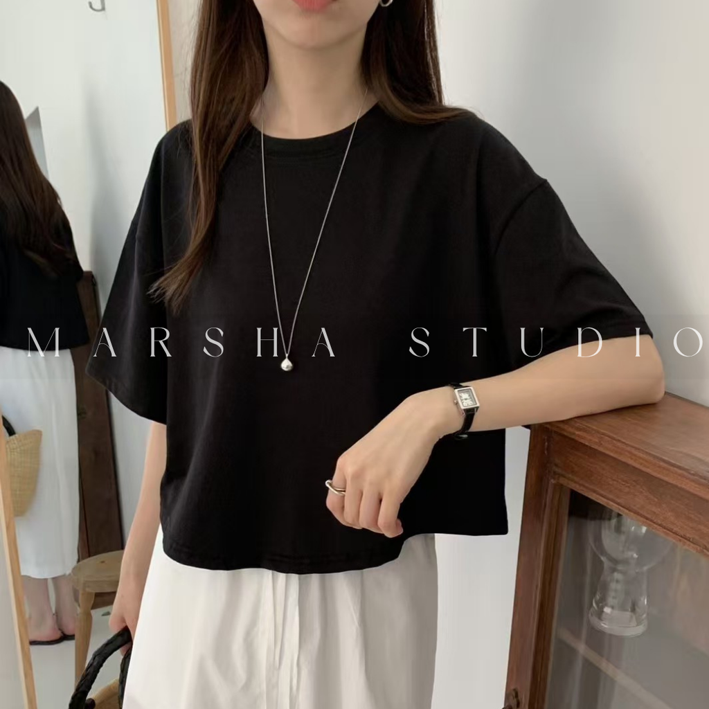 TOP｜Short_Le Som_寬落肩短版鬆短袖T恤  100% Cotton (4)