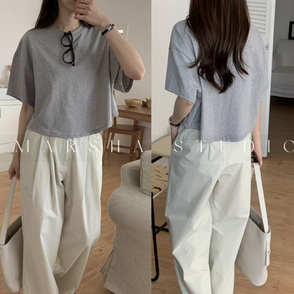 TOP｜Short_Le Som_寬落肩短版鬆短袖T恤  100% Cotton (6)