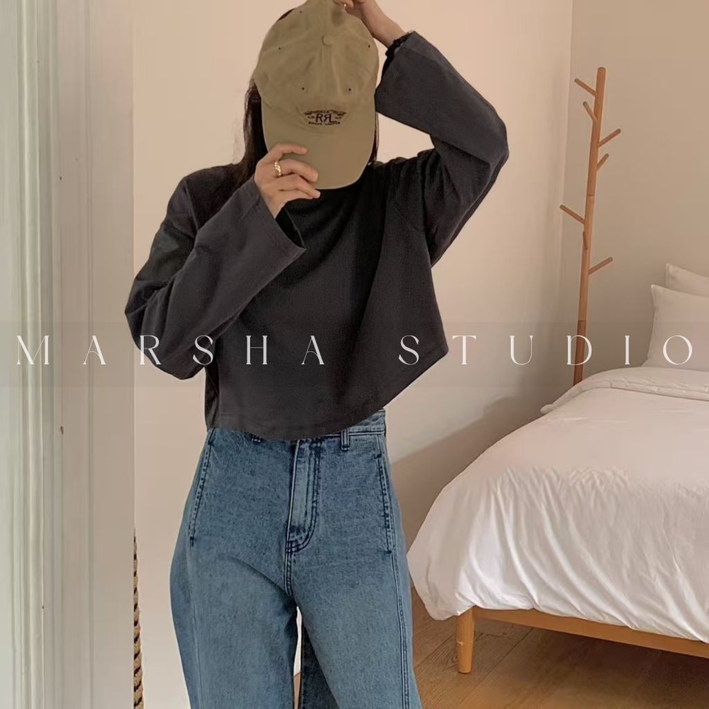 TOP｜Long_Le Som_短版寬鬆長袖棉T恤  100% Cotton (8)