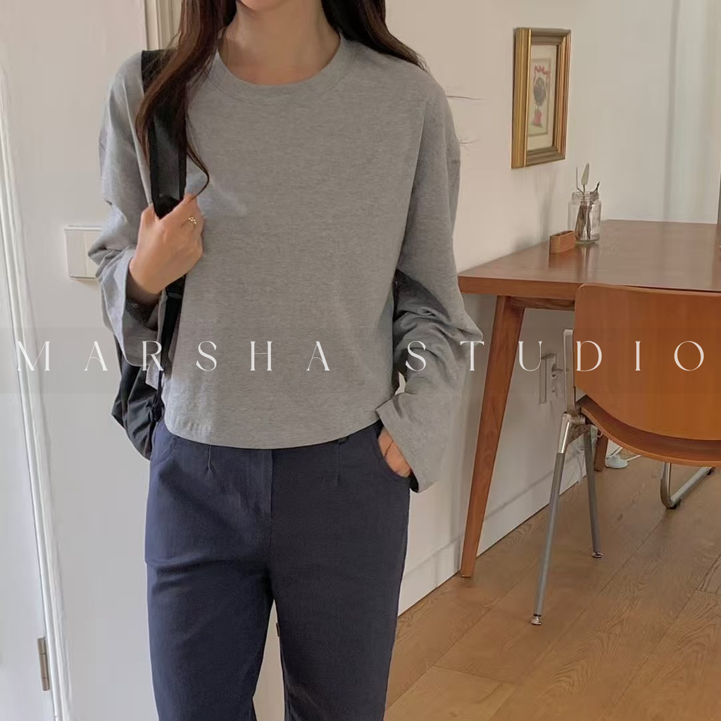 TOP｜Long_Le Som_短版寬鬆長袖棉T恤  100% Cotton (5)