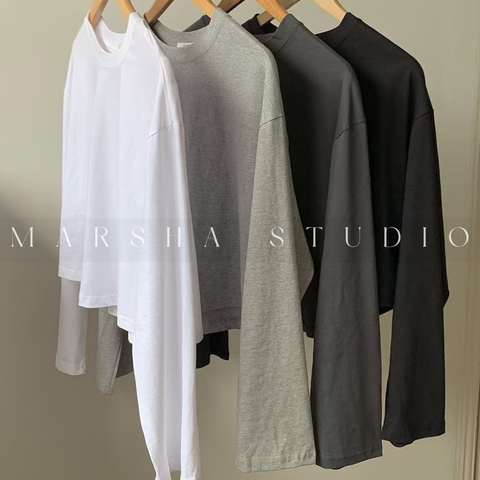 TOP｜Long_Le Som_短版寬鬆長袖棉T恤  100% Cotton