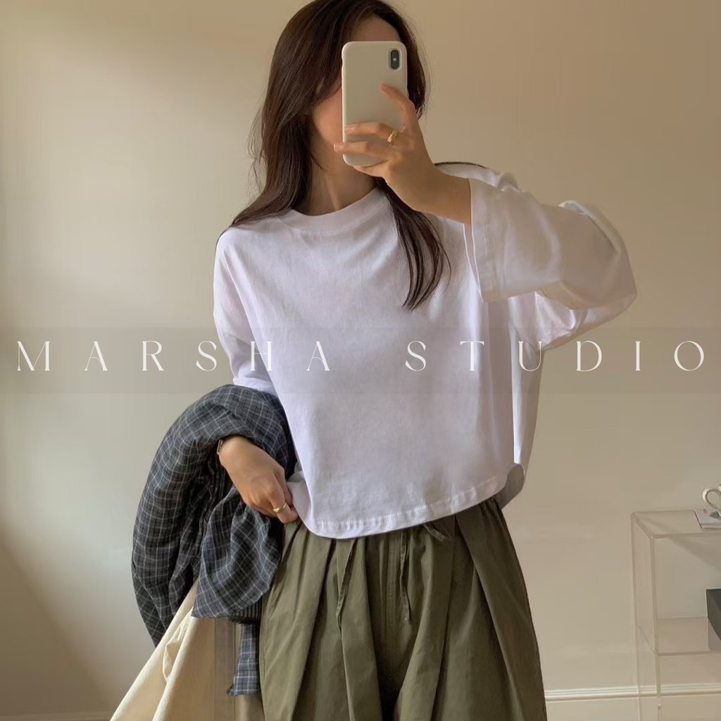 TOP｜Long_Le Som_短版寬鬆長袖棉T恤  100% Cotton (7)