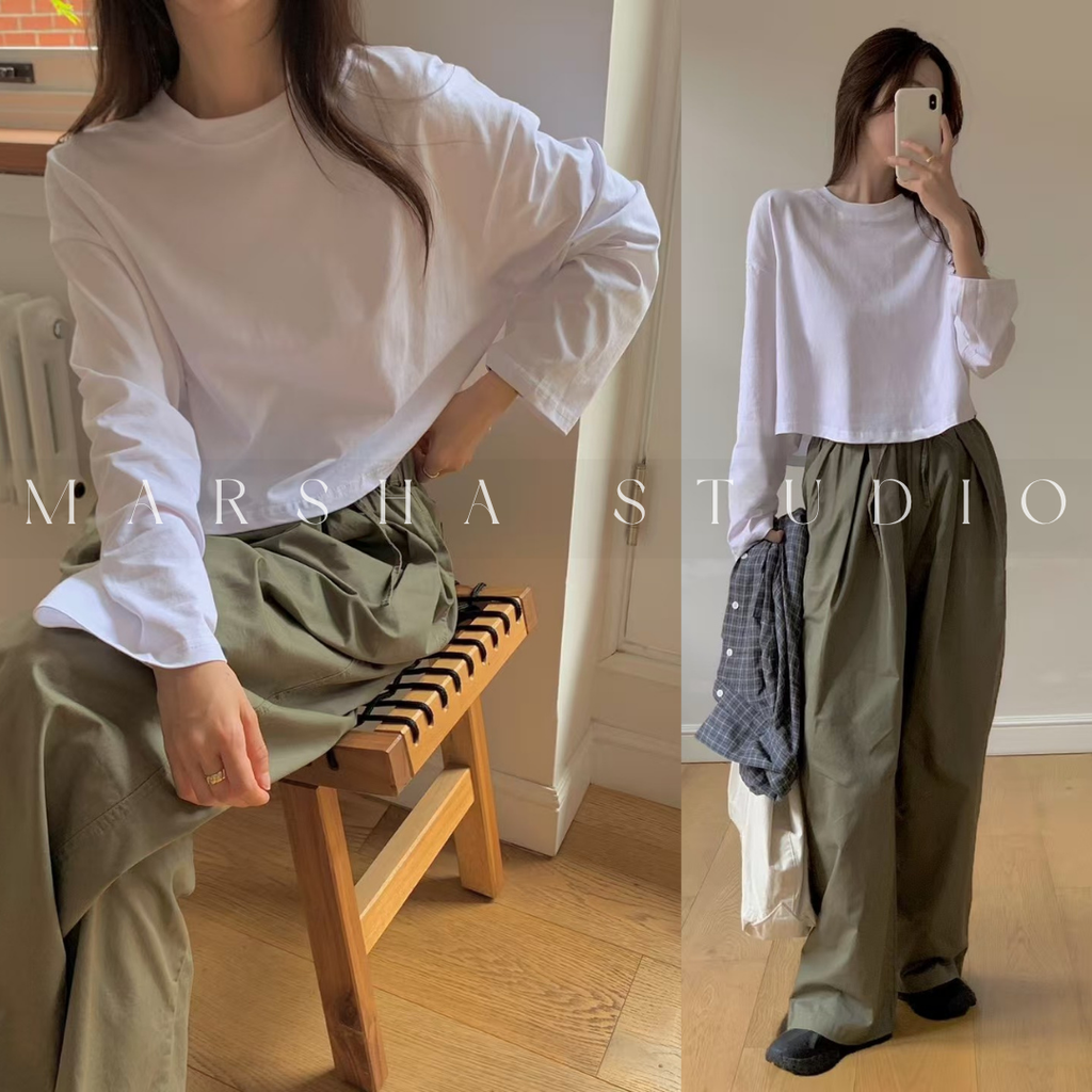 TOP｜Long_Le Som_短版寬鬆長袖棉T恤  100% Cotton (4)