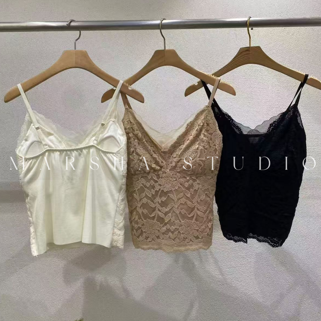 POST❮韓國❯6CK31全蕾絲Bra Top 細肩帶內搭背心 女 罩杯蕾絲短版上衣0
