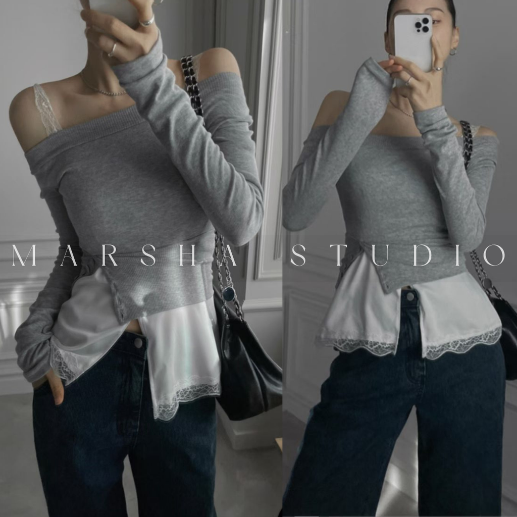 TOP｜Sleeveless_BUSTLING_緞面前開扣蕾絲細帶上衣 Polyester100% (6)