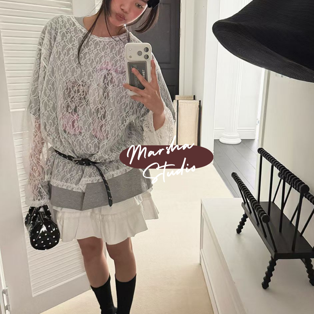 TOP｜Long_Judyque_網紗繡花荷葉袖口長袖上衣 (3)